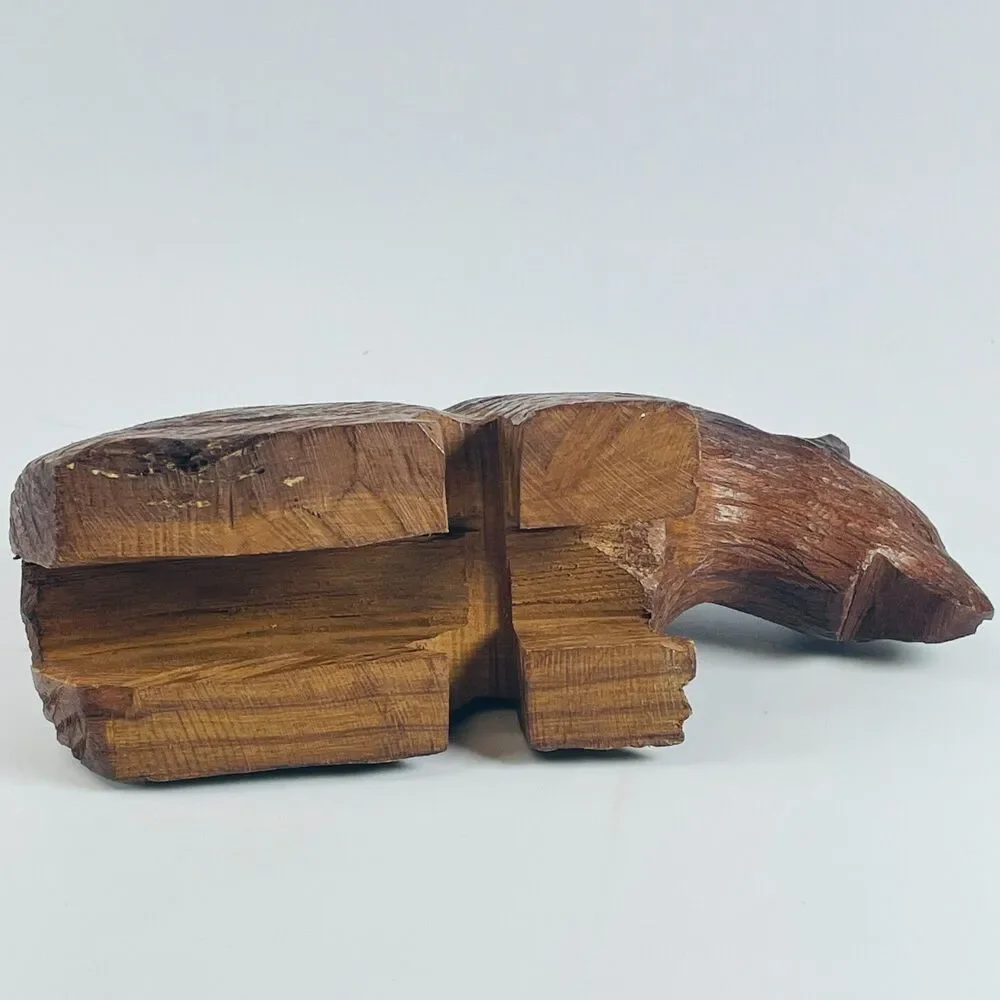 Vintage Hand Carved Ironwood Bear Figurine Rustic Folk Art Animal Sculpture 7